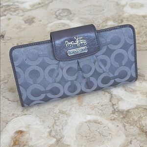 Coach Madison Op Art Sateen Grey & Pink Leather Wallet Signature Monogram